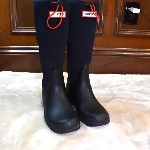 Hunter Navy Blue Neoprene Tour Rain Boots Women’s Size 7 Waterproof Winter - Picture 7 of 9
